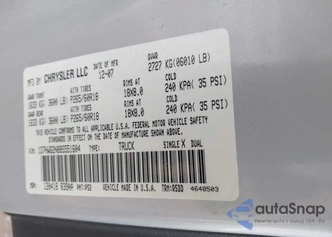 2008 Dodge Dakota Sport from USA, damaged, VIN 1D7HW62N88S551604